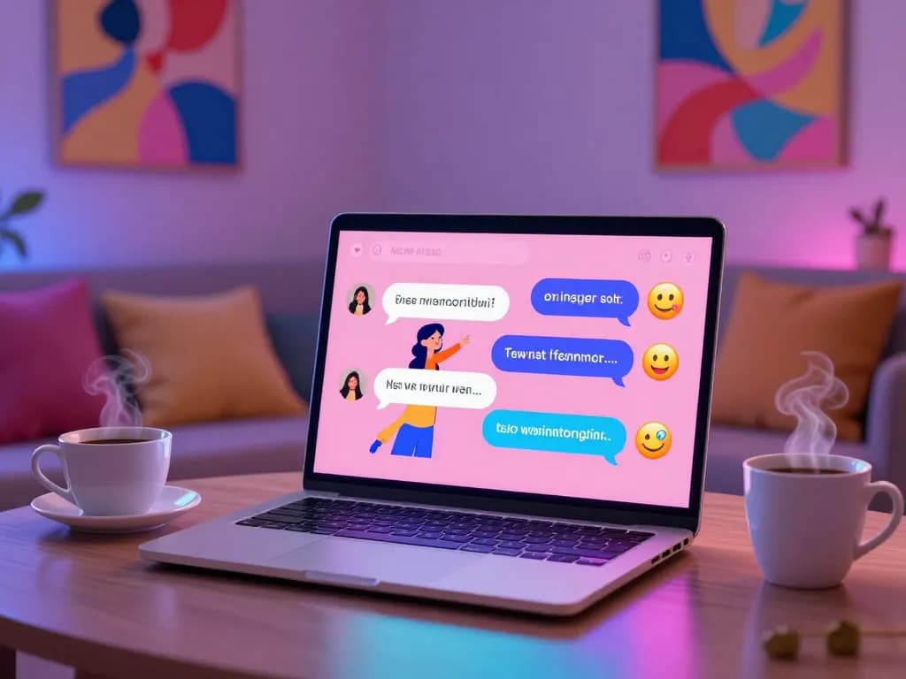 Engaging NSFW AI chat scene with vibrant character interactions and cozy atmosphere.