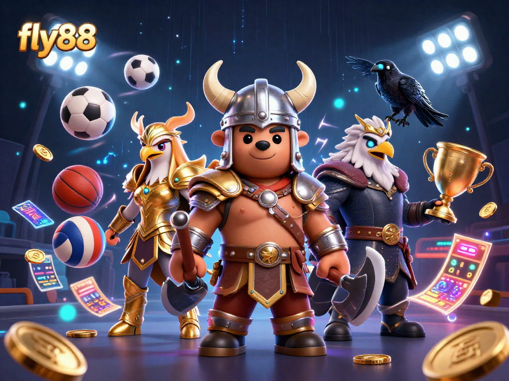 Experience the excitement of fly88 as the Viking bear battles alongside the Valkyrie eagle in a dynamic casino scene.