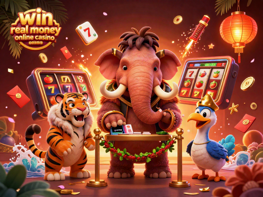 Experience the vibrant excitement of a win real money online casino with captivating gaming characters.