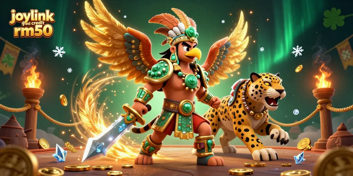 Experience excitement with joylink free credit rm50 in this dynamic casino scene featuring Aztec warriors.