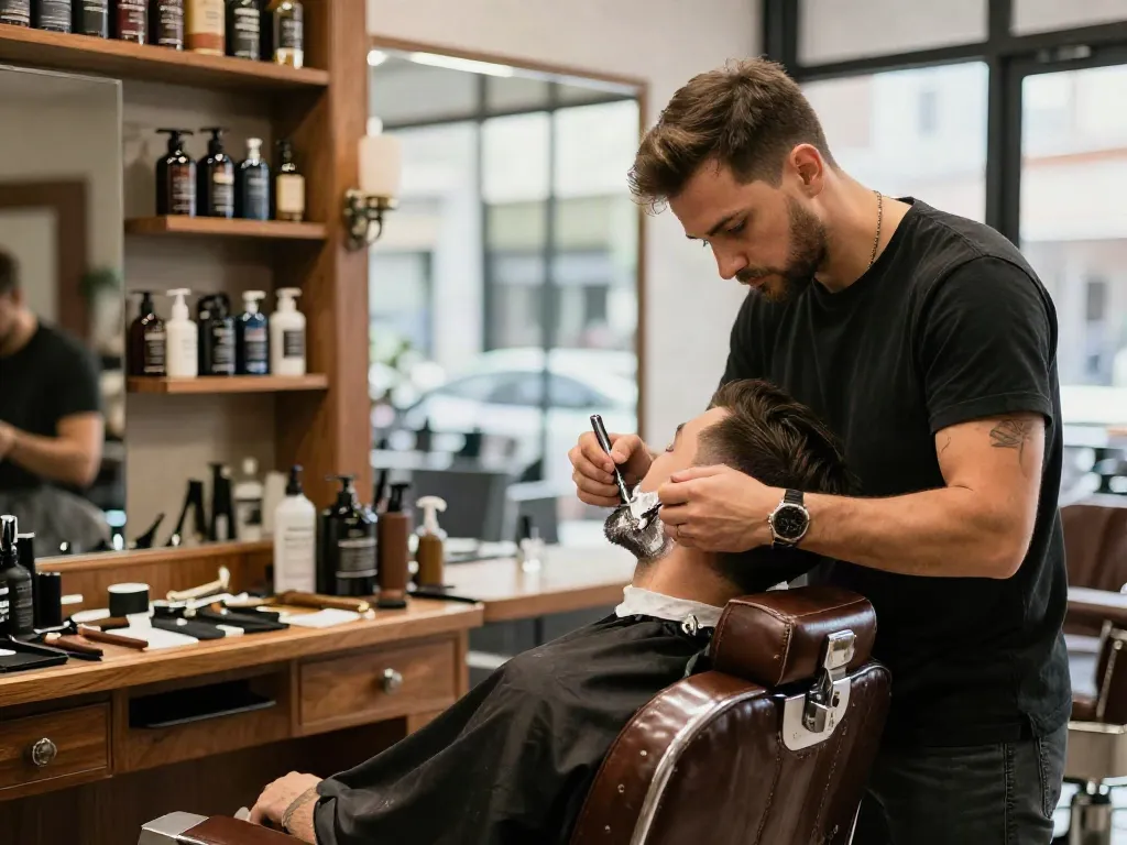 Experience expert grooming at https://www.shaverinfoformen.com with tailored beard shaving techniques in a modern barbershop.