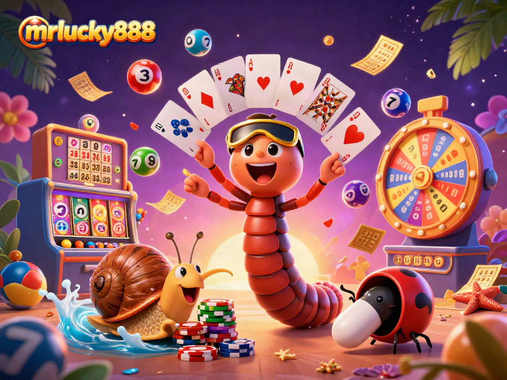 Experience mrlucky888's thrilling gaming with dynamic casino characters and vibrant game elements.
