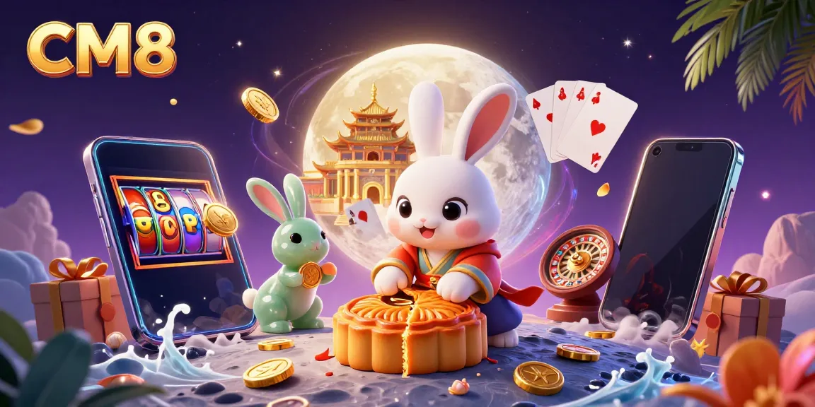 Win big with CM8's exciting casino games and vibrant promotions amidst a magical lunar scene.