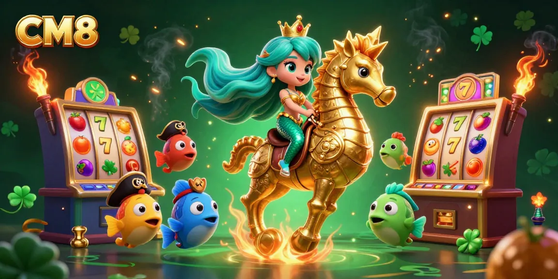 Play exciting slots with CM8 featuring colorful characters and vibrant game elements in a fantasy casino.