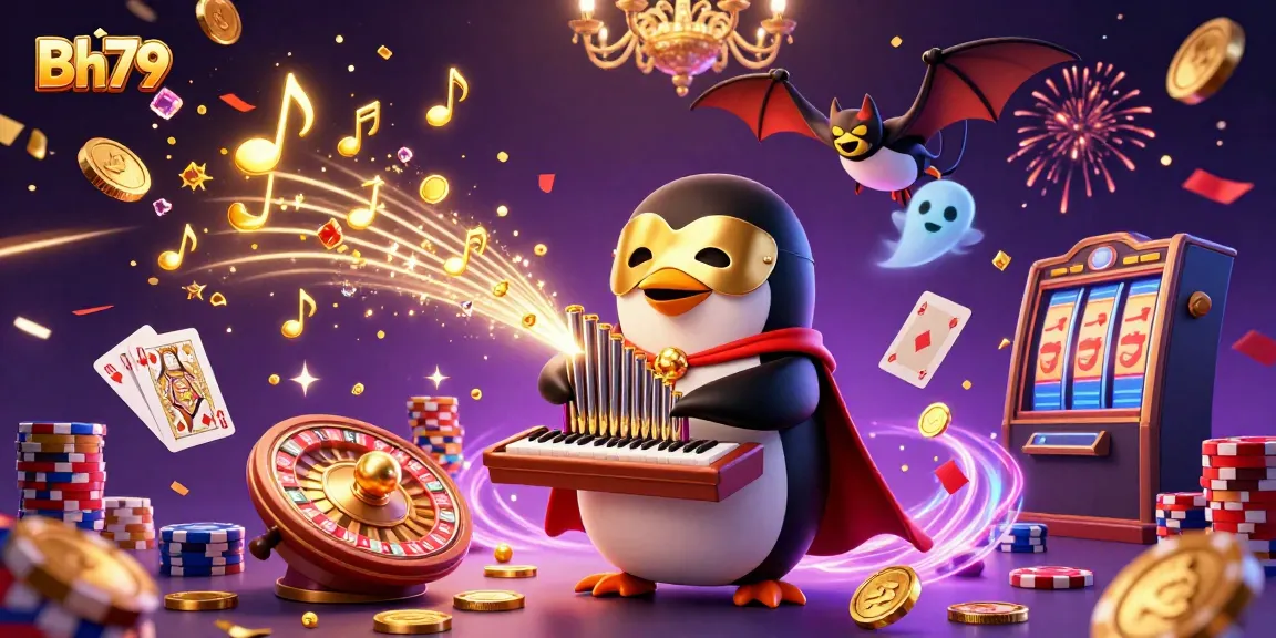 Experience thrilling gameplay at Bh79 with a whimsical 3D casino scene featuring colorful characters and elements.