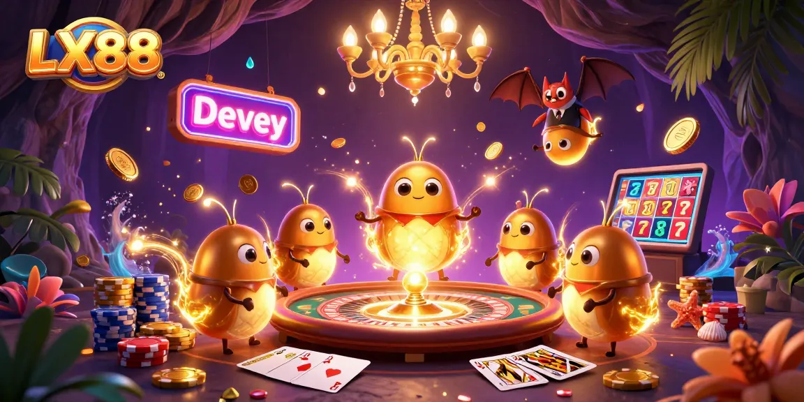 Win big at LX88 casino with glowworms and a bat dealer showcasing vibrant games.