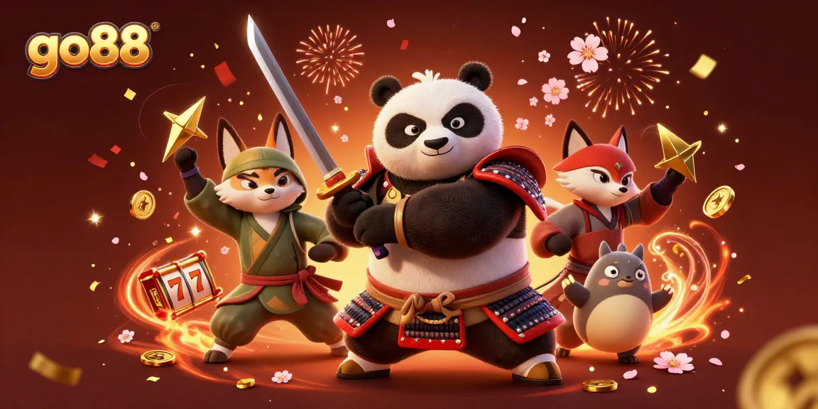 Experience thrilling wins with go88's dynamic 3D illustration featuring vibrant casino elements and engaging characters.