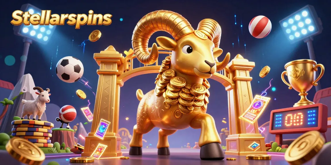Engage with stellarspins in this vibrant illustration of a golden ram charging through a dynamic sports-themed scene.