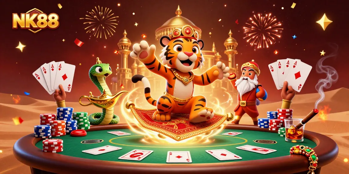 Engage in thrilling moments at NK88 with a vibrant illustration showcasing the excitement of online gambling.