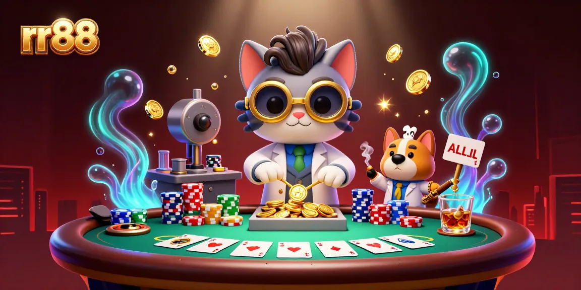 Experience thrilling action at rr88 with a vibrant scene of a mad scientist cat and dog creating winnings.
