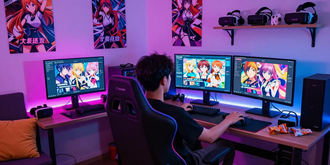 Engaging gaming setup showcasing free hentai games with dynamic lighting and colorful interfaces.